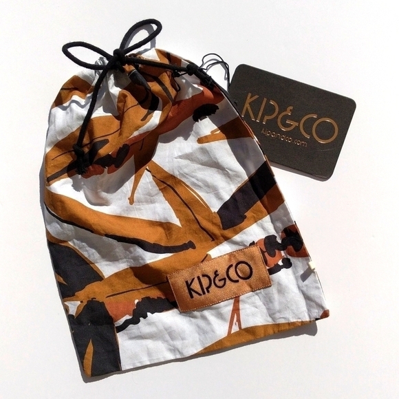 Kip & Co Handbags - Kip & Co Small Brown Black & White Leaf Print Drawstring Cosmetic Bag